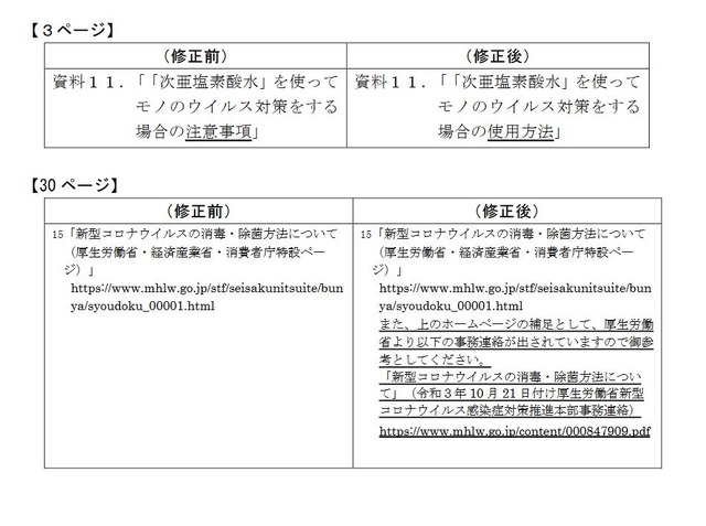 学校における新型コロナウイルス感染症に関する衛生管理マニュアル「学校の新しい生活様式」（2021.11.22 Ver.7）」修正個所