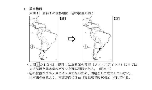 令和4年度 茨城県立高等学校進学学力検査「社会」における問題の誤り　該当個所誤り