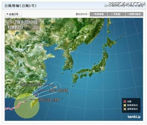 台風5号の進路予想図（tenki.jp）