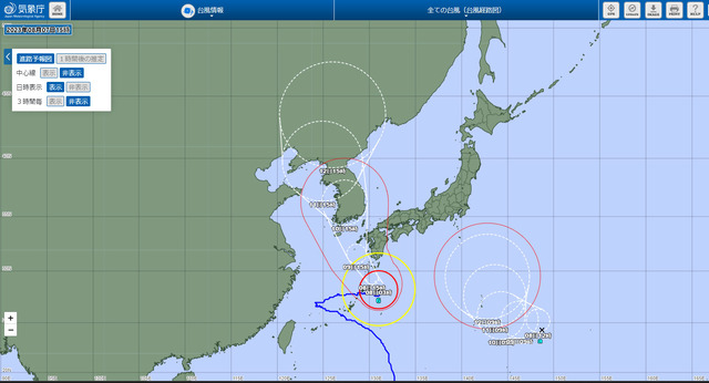 台風6号と熱帯低気圧aの2023年8月7日15時の進路予報図
