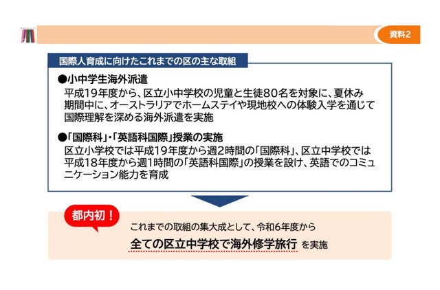 都内初、全区立中学校で海外修学旅行を実施