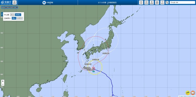 台風10号（台風経路図）2024年8月26日12時