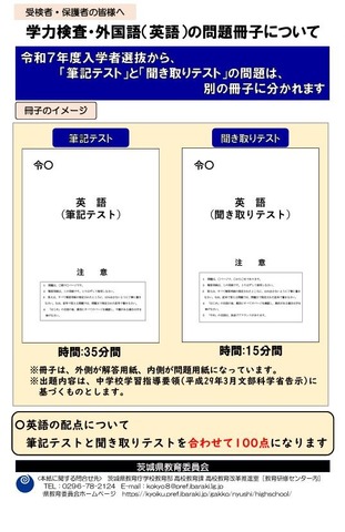 学力検査・外国語（英語）の問題冊子について