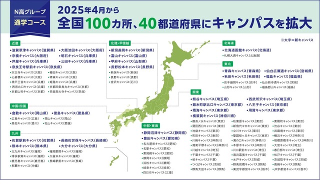 全国100か所40都道府県にキャンパスを拡大