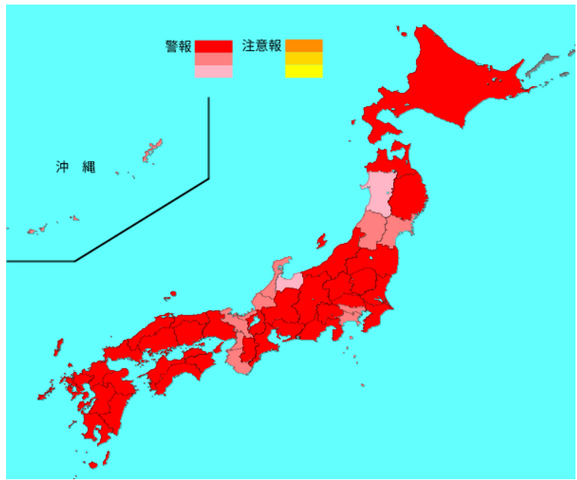 インフルエンザ流行レベルマップ（2025年第1週）