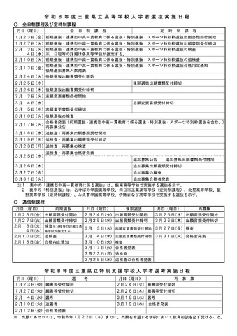 令和8年度三重県立高等学校入学者選抜実施日程