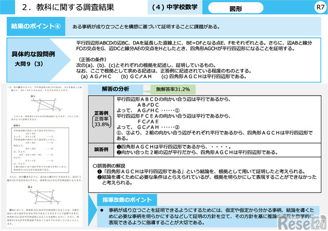 教科に関する調査結果（中学校数学）