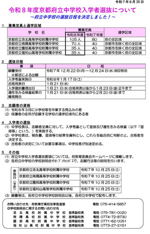 京都府立中学校入学者選抜について