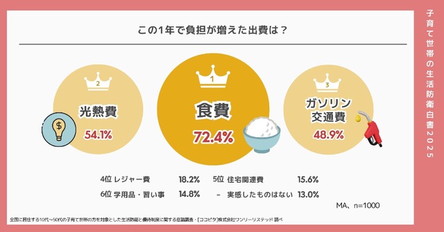この1年で負担が増えた出費
