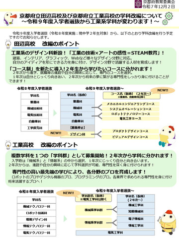 京都府立田辺高校・京都府立工業高校の学科改編