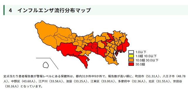 インフルエンザ流行分布マップ
