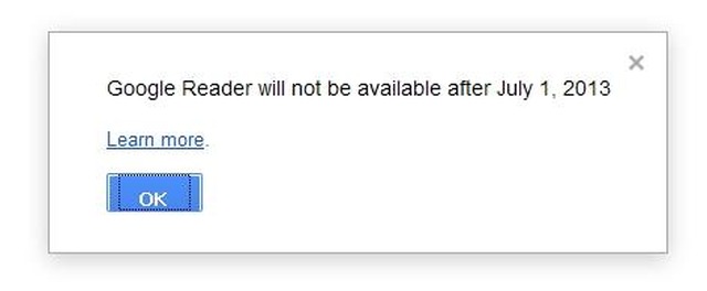 現在Google Readerにアクセスすると、終了の告知が表示される