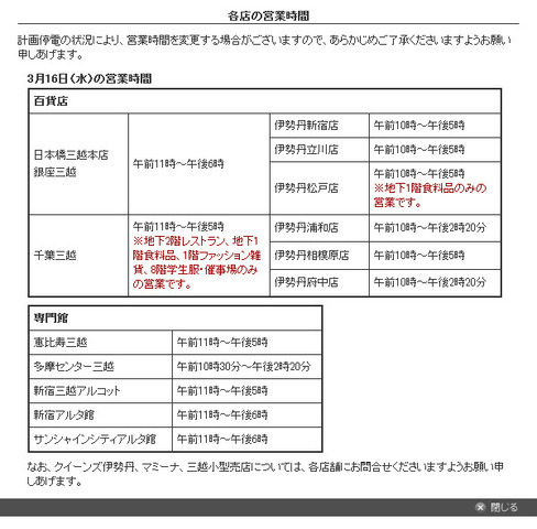 三越伊勢丹グループ（3月16日9時時点の情報）