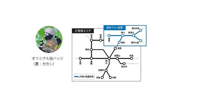 「美作国建国1300年きっぷ」利用エリアとオリジナル缶バッジ