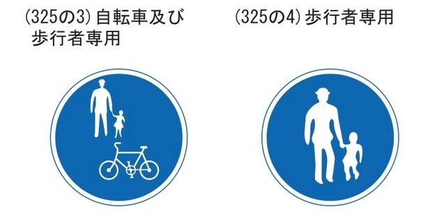 左が自転車も通行していい歩道、右が自転車通行不可の歩道