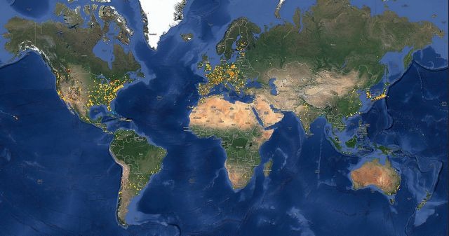 2013年の全報告をプロットした世界地図