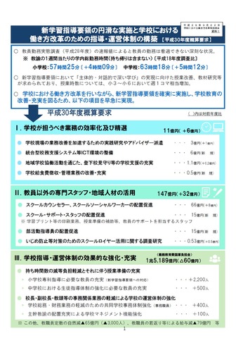 新学習指導要領の円滑な実施と学校における働き方改革のための指導・運営体制の構築【平成30年度概算要求】