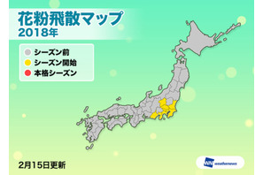 東京都など1都6県が花粉シーズンに突入、飛散量は全国平均65％ 画像