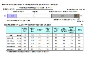 2013年卒の新卒採用活動の展望、「前年度並み」が約75％ 画像