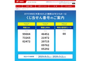 日本郵便、夏限定くじ付はがき「かもめ～る」当選番号発表 画像