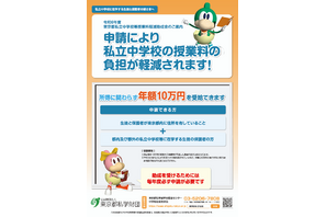 東京都の私立中授業料10万円支援、所得制限撤廃…9/2受付開始 画像