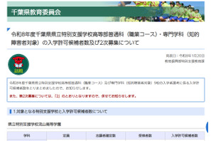 【高校受験2026】千葉県、特別支援学校高等部2次募集…流山高等学園など3校で計24人 画像