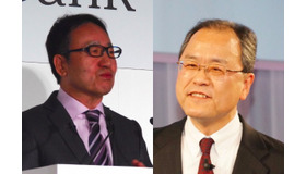 ソフトバンクの宮内社長（写真左）とKDDIの田中社長