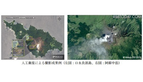 人工衛星による撮影成果例。火山周辺の現況確認により、防災面ではハザードマップの作成や警戒地域などの計画立案などでの活用が期待できる（画像はプレスリリースより）