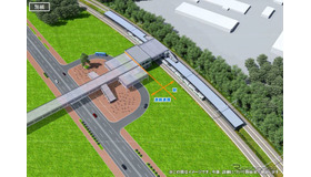新駅の鳥瞰図。駅舎は橋上式で、BPまでは連絡通路で結ばれる模様。