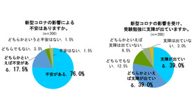 新型コロナの影響による不安はあるか／新型コロナの影響を受け、受験勉強に支障が出ているか