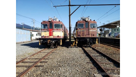 ED40形ED402（右）とED403（左）。ED402は1965年、ED403は1966年に登場し、松本電気鉄道でダム建設の資材輸送に使われていたが、1971年に岳南入り。現在では珍しくなったデッキ型の機関車。