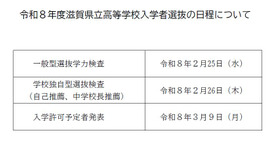 2026年度滋賀県立高等学校入学者選抜の日程