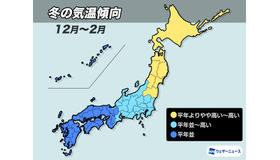 冬の気温傾向、2025年12月～2026年2月