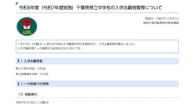 令和8年度（令和7年度実施）千葉県県立中学校の入学志願者数等について