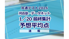 2026年度 大学入学共通テスト 予想平均点（1/20）大学入学共通テスト自己採点集計サービスの最終集計（約40万人）をもとにした河合塾・駿台・ベネッセの推定値