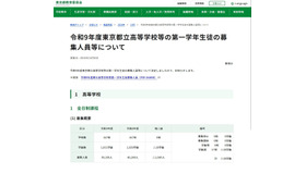 令和9年度都立高等学校等第一学年生徒募集人員