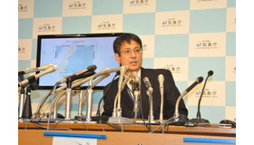 余震に対する注意を呼びかける斉藤誠地震情報企画官（7日・気象庁）
