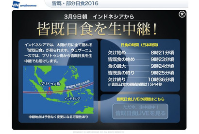 3月9日午前9時23分「皆既日食」生放送、日本でも観察チャンス 画像