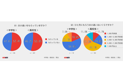 中高生の「お小遣い事情」もらっているのは約半数、3割「貯金」も 画像