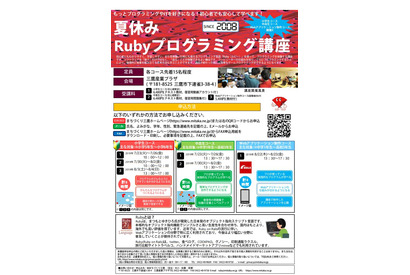 【夏休み2019】小中高生向け全3コース「Rubyプログラミング講座」 画像