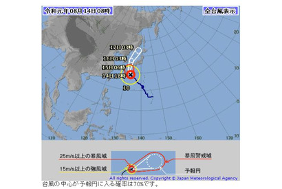 大型の台風第10号、8/15にかけ四国地方に上陸・西日本縦断か 画像