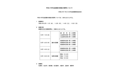 2022年司法試験、試験日は5/11-12・14-15…法務省 画像