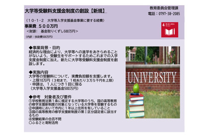 芦屋市、大学受験料10万円まで給付…22年度より新支援制度導入 画像