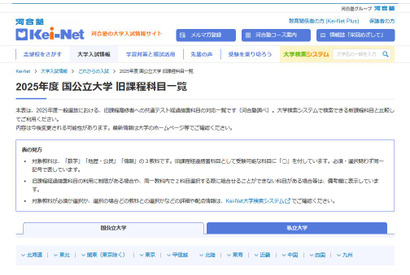 【大学受験2025】国公私立大の旧課程科目一覧、河合塾 画像