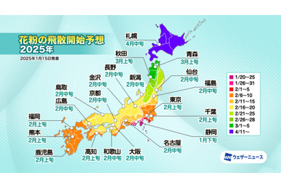 2025年花粉飛散予想、スギ花粉1月下旬から開始 画像