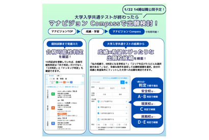 【共通テスト2025】志望校判定「マナビジョン Compass」1/22午後2時公開 画像