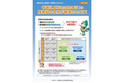東京都、私学の学費負担軽減制度リーフレット公開…申込みは7月予定 画像