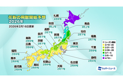 スギ花粉シーズン開始、東京は2/16…2月下旬から本格飛散へ 画像