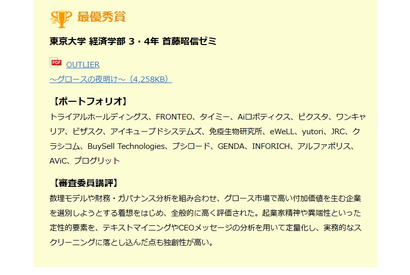 金融経済教育「日経STOCKリーグ」東大チームが最優秀賞 画像