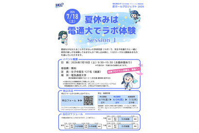 【夏休み2026】電気通信大「ラボ体験」女子中高生向け7/18 画像